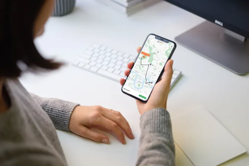 A passenger following their shuttle on the Volt Lines app