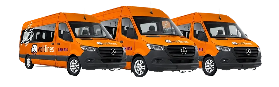 Üç turuncu Volt Lines Mercedes Sprinter servis aracı