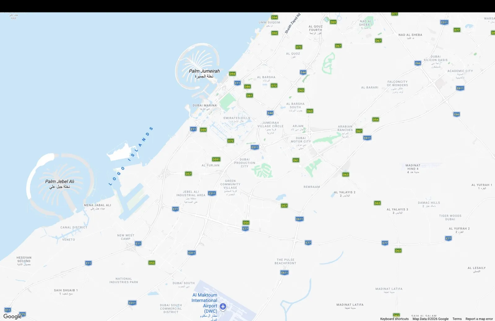 Map of Dubai showing vehicles live
