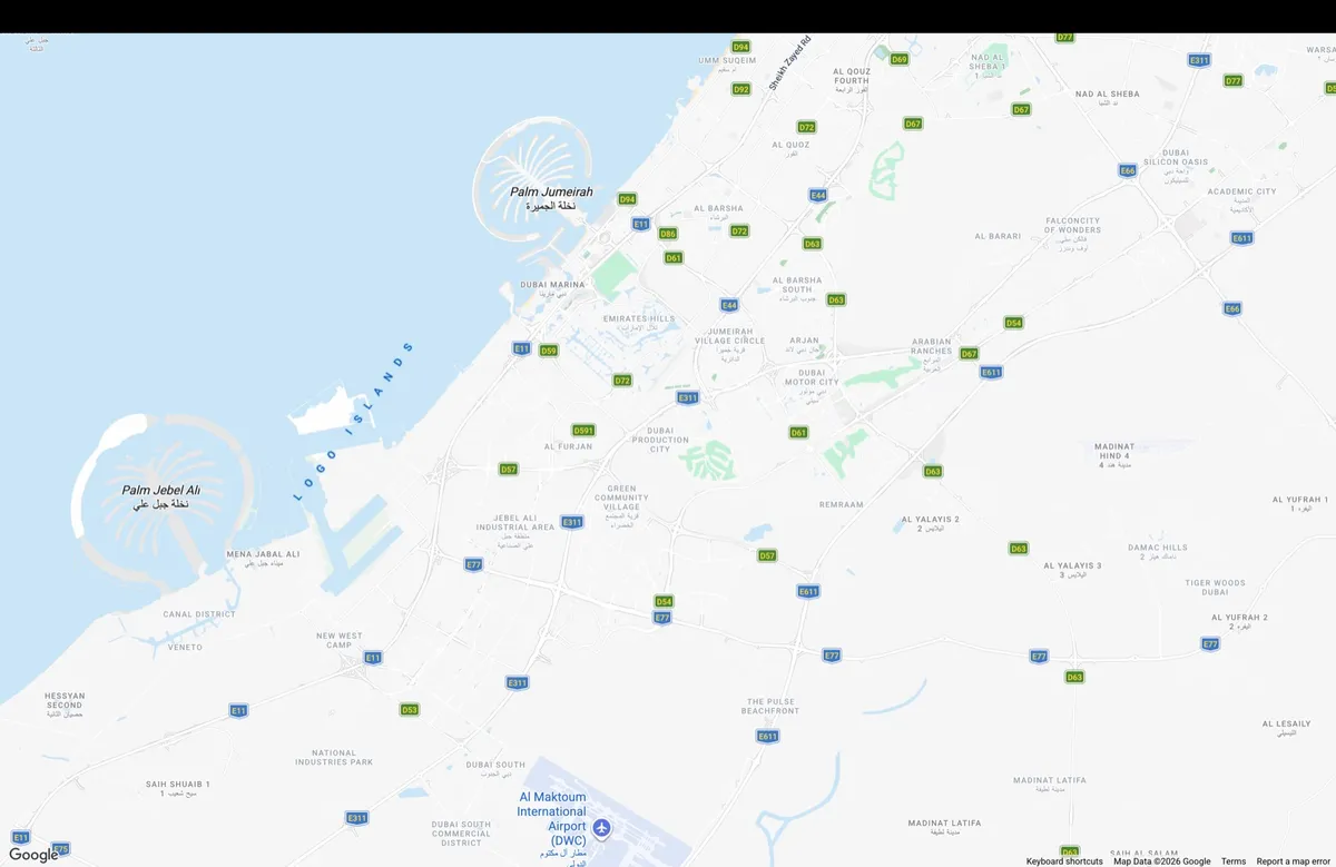 Map of Dubai showing the served network area