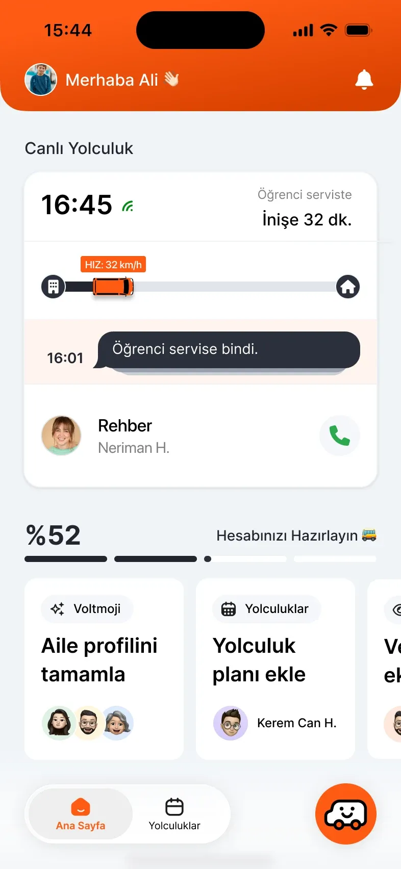 Volt Lines okul uygulaması ana ekranı
