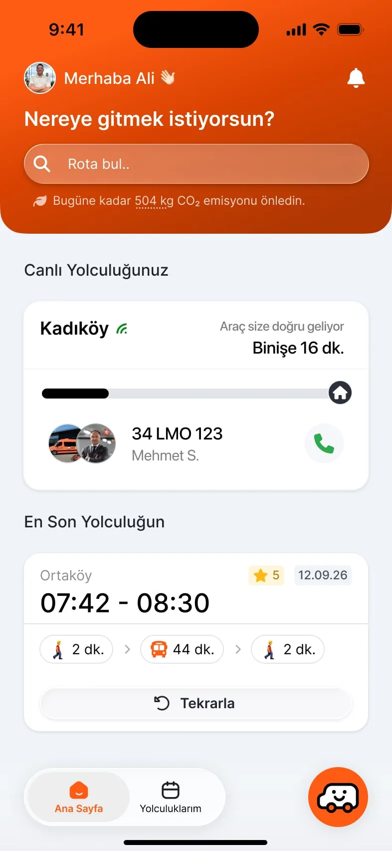 Volt Lines yolcu uygulaması ana ekranı