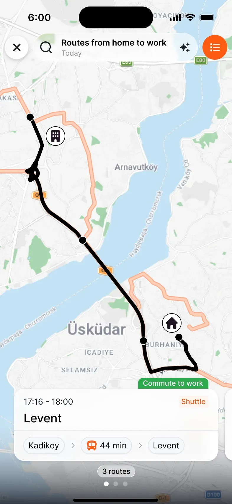 Route search screen