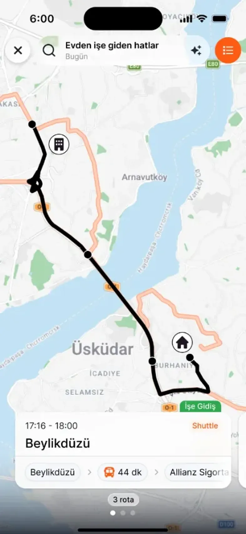 Rota arama ekranı