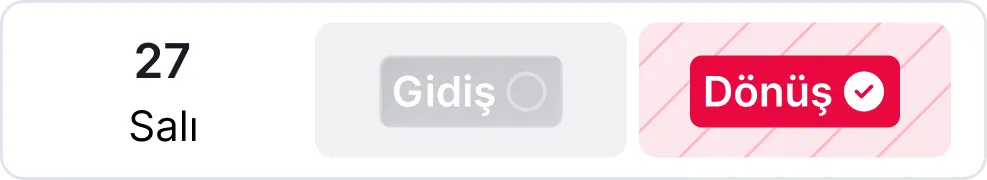 Haftalık planda 27 Salı gidiş dönüş kartı