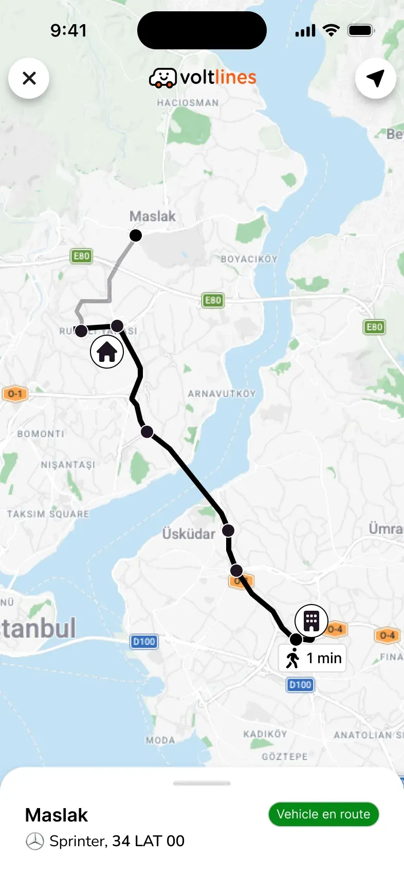Live tracking map screen