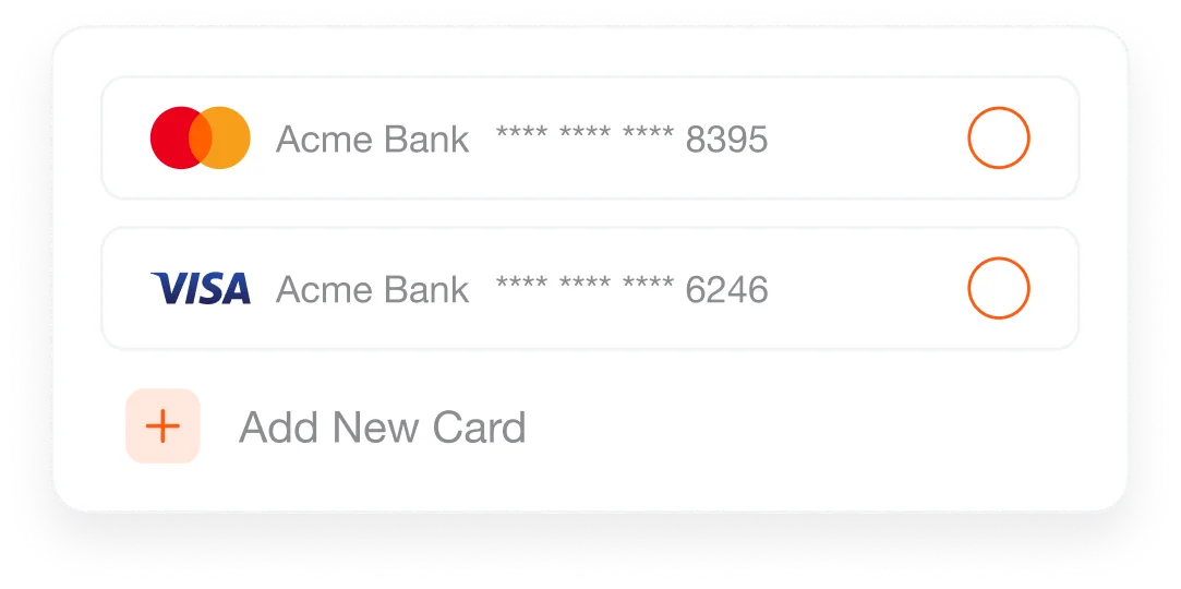 Saved payment cards