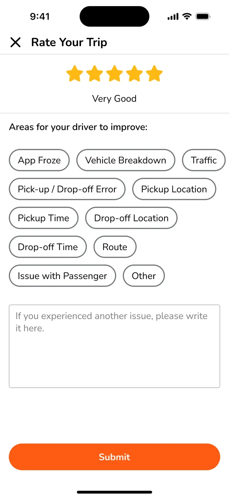Trip rating and issue reporting