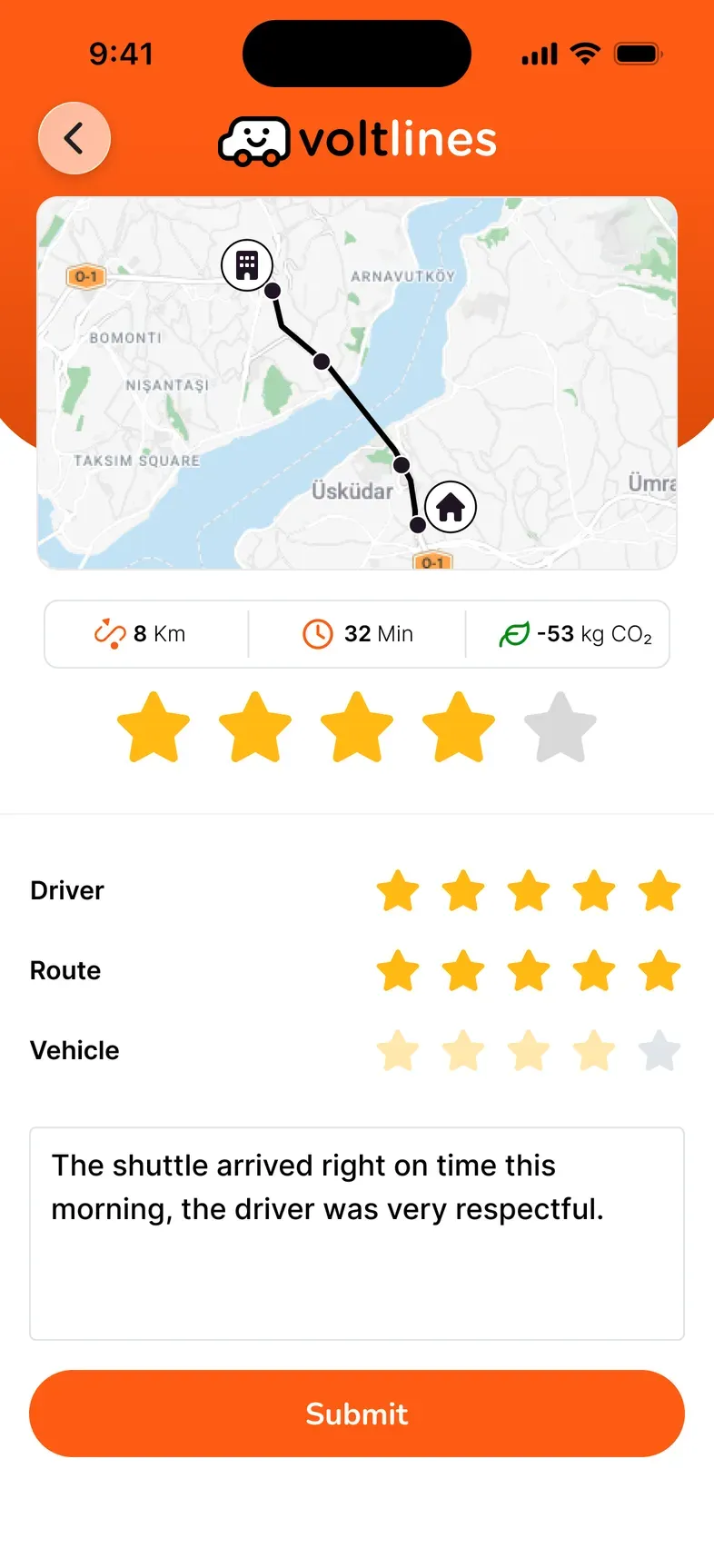 Trip rating screen